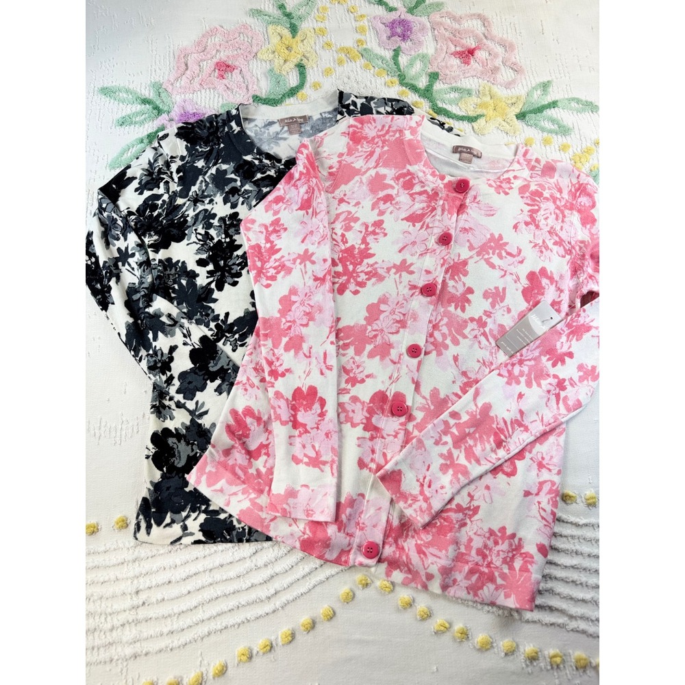 White Stag Womens Floral Cardigan Sweater Bundle 2 Pink Black‎ White S 4-6